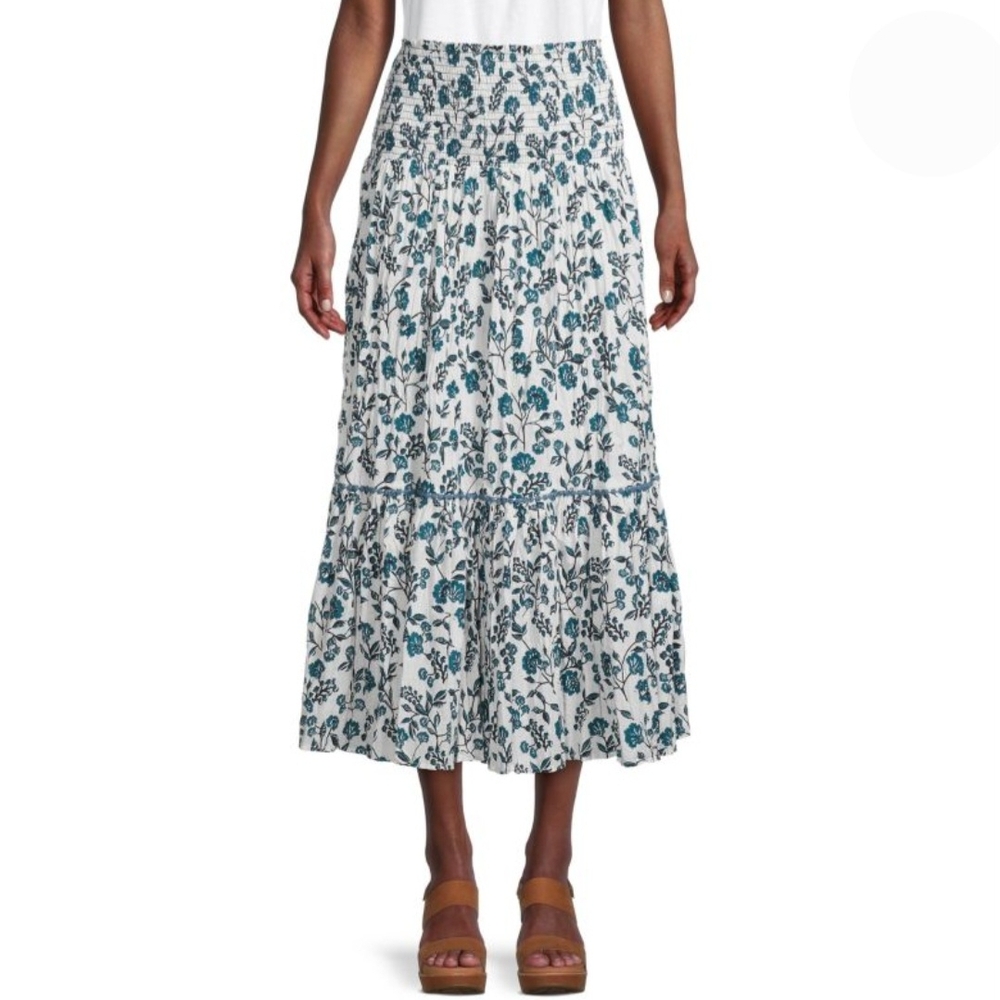 Faith & Zoe Floral Print‎ Tiered Skirt Pull-on Elasticized Waist Size XL